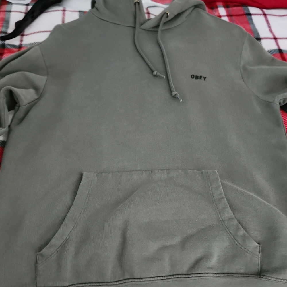 Obey Men's Olive Green Pullover Hoodie with Subtle Logo